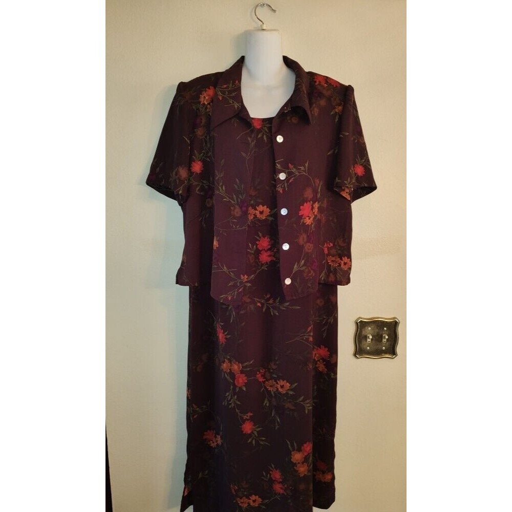 Women's 2 pc Vtg K Studio Beautiful Dress Sz 14 and Jacket Sz 16 Burgundy Set